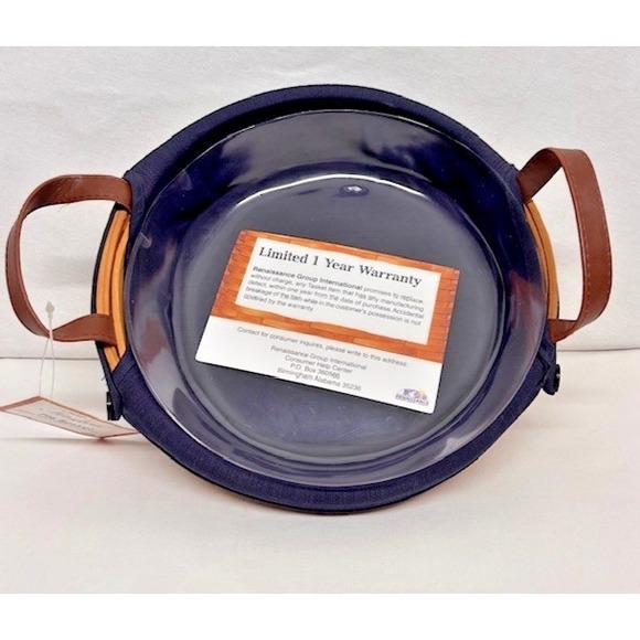 VTG Taskets Renaissance Pie Basket NWT Blue Fabric, Handles 11"x2.5" - Picture 3 of 4